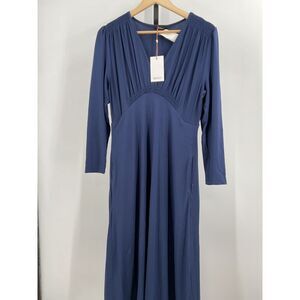 Quince Women's Tencel Jersey V-Neck Long Sleeve Midi Dress Blue M